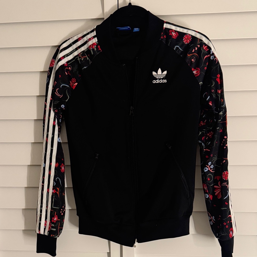 Adidas Black Jacket with Floral Sleeves